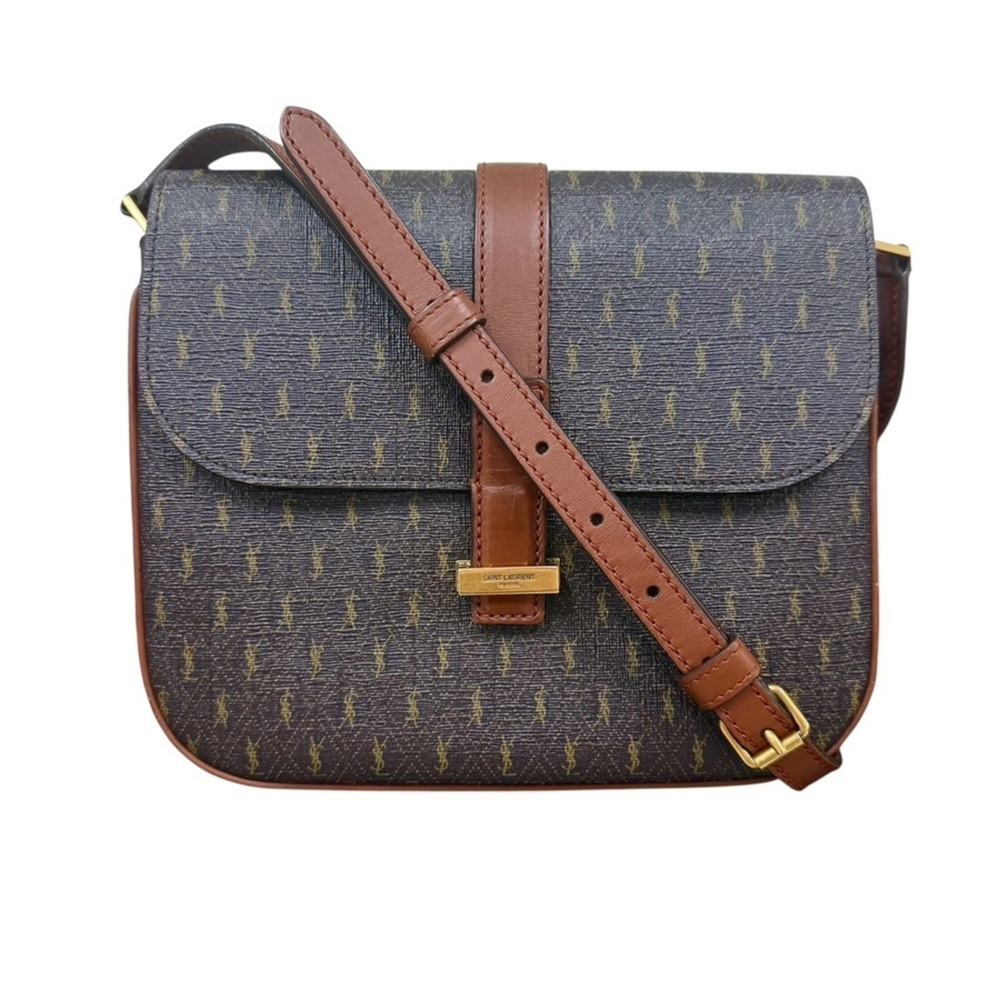 Saint Laurent shoulder bag, coated canvas, brown, women's, 568604 z10976